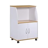 Hodedah Mini Microwave with Two Doors and Shelf for Storage Kitchen Cart, Holz, White, No Apply